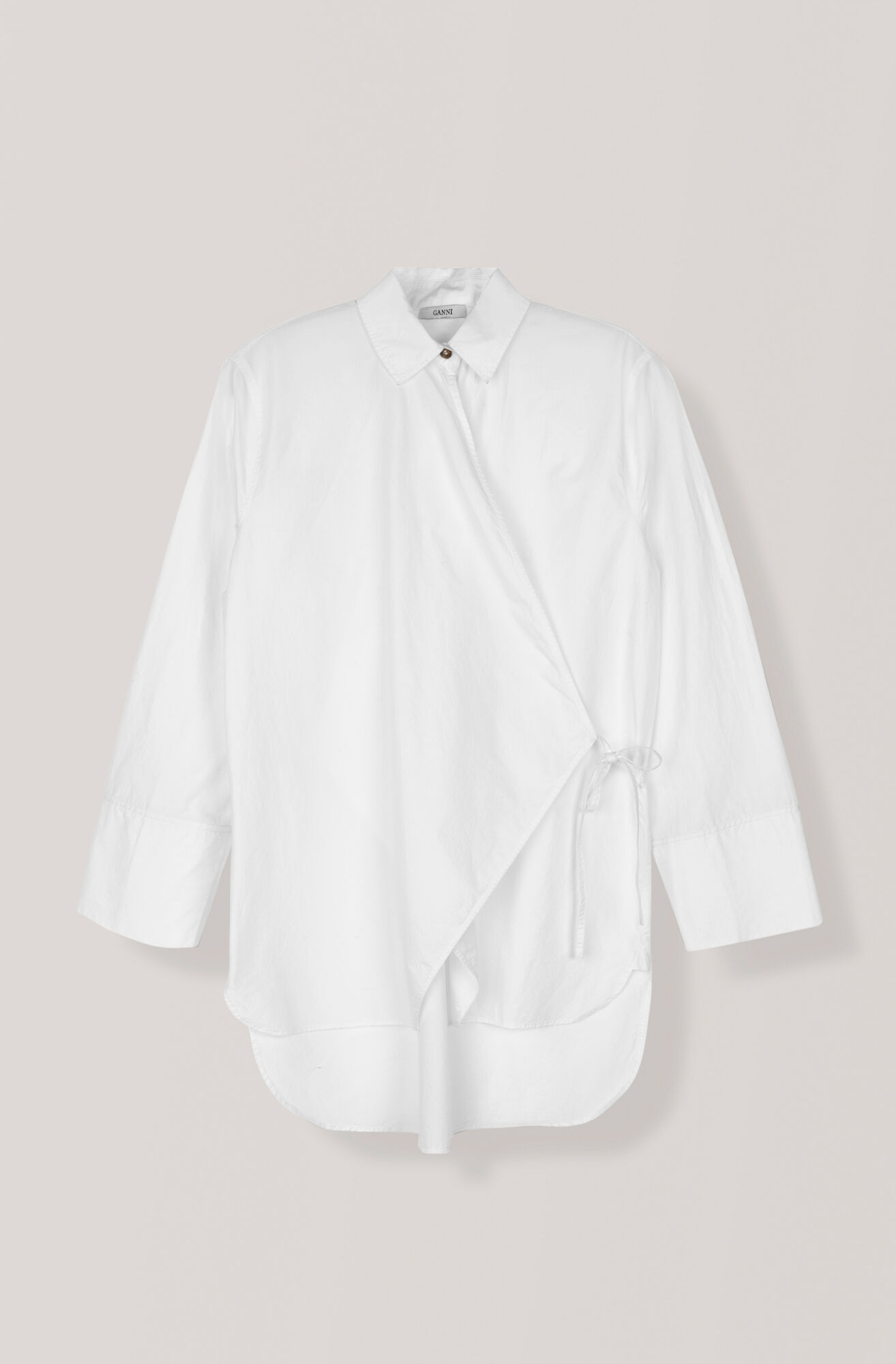 Plain Cotton Poplin Slå-Om-Skjorte, Bright White Plain Cotton Poplin Slå-Om-Skjorte, Bright White, hi-res
