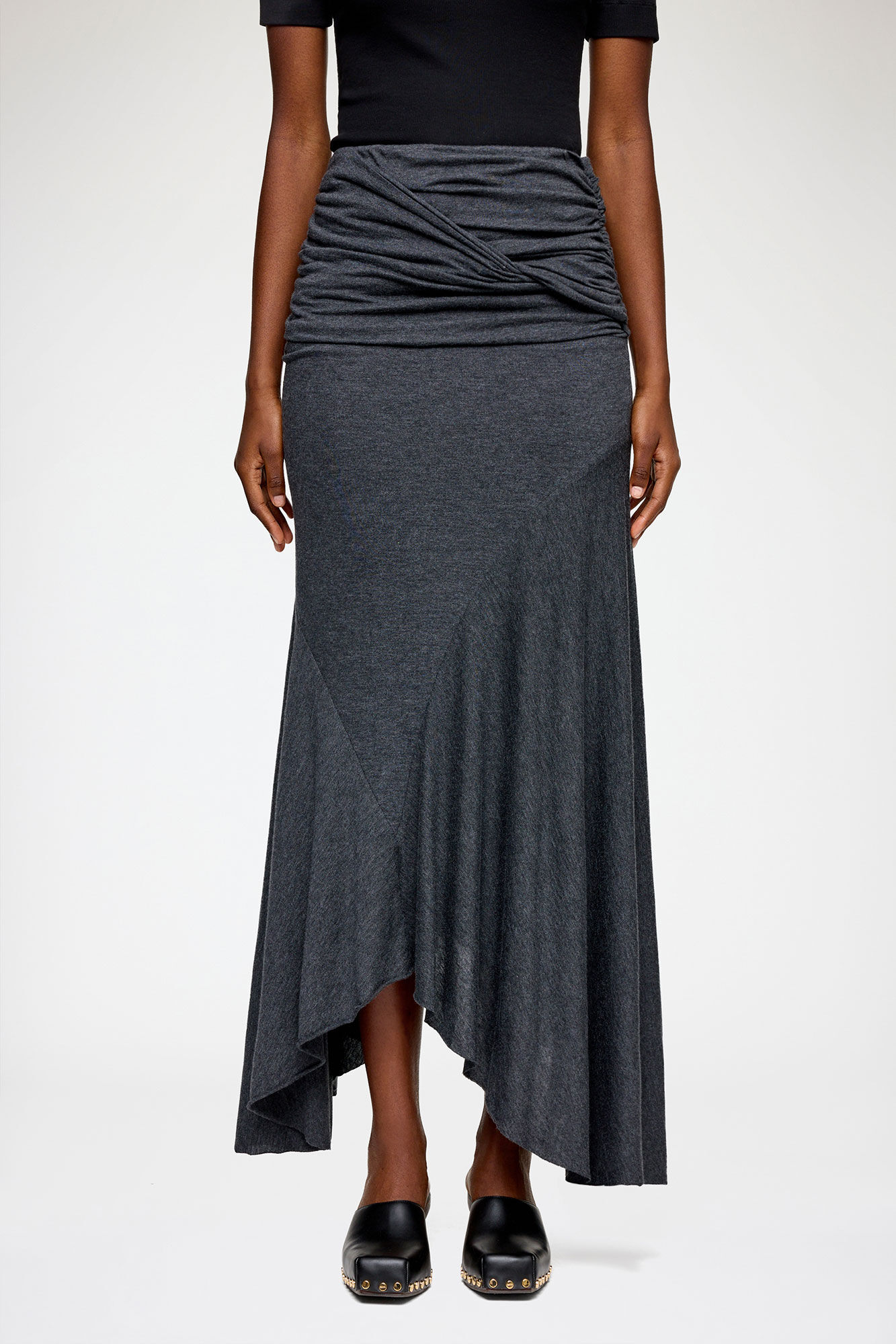 Long Skirt in Grey Jersey, Modal, in colour Phantom - 2 - GANNI