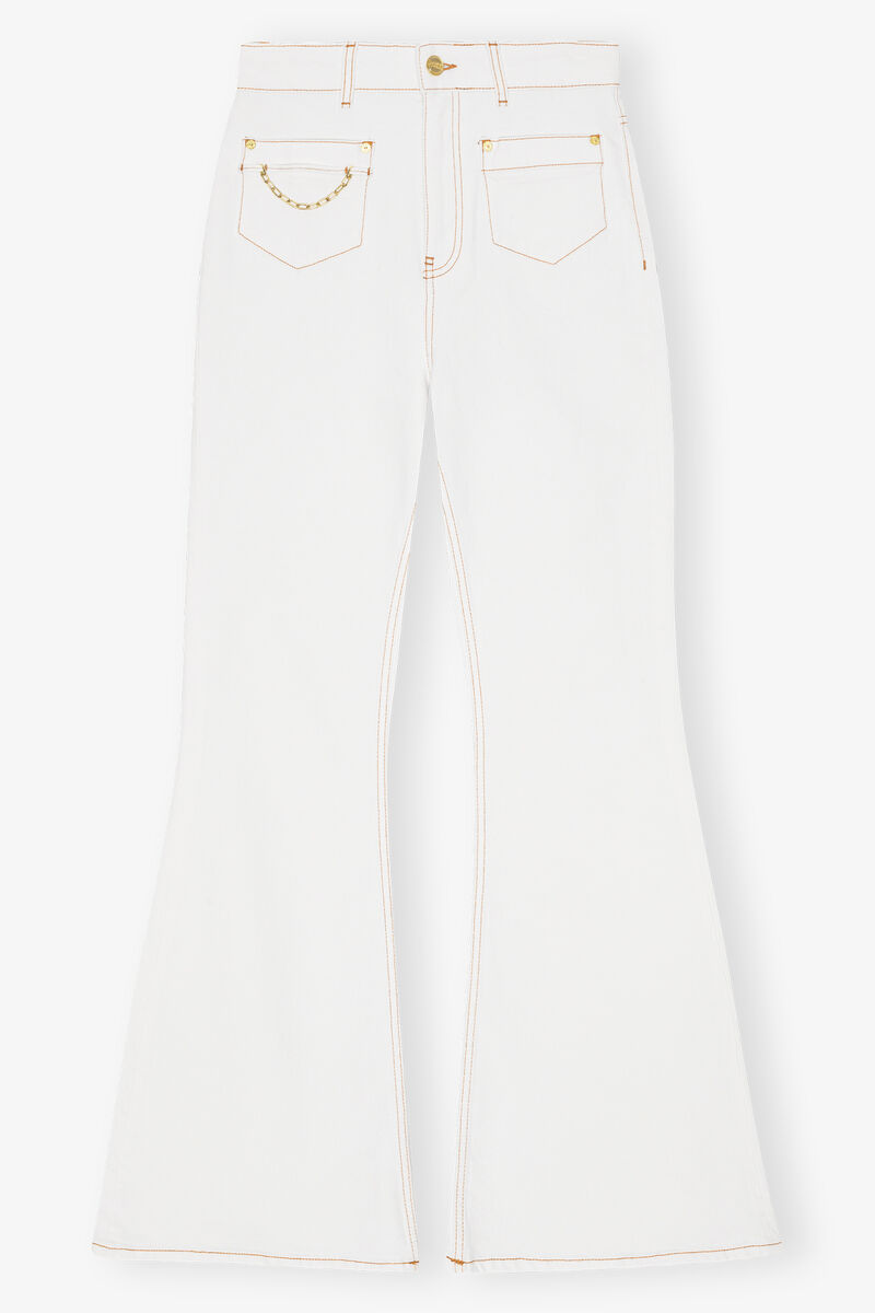 Jean flare taille haute blanc, Cotton, in colour Bright White - 1 - GANNI