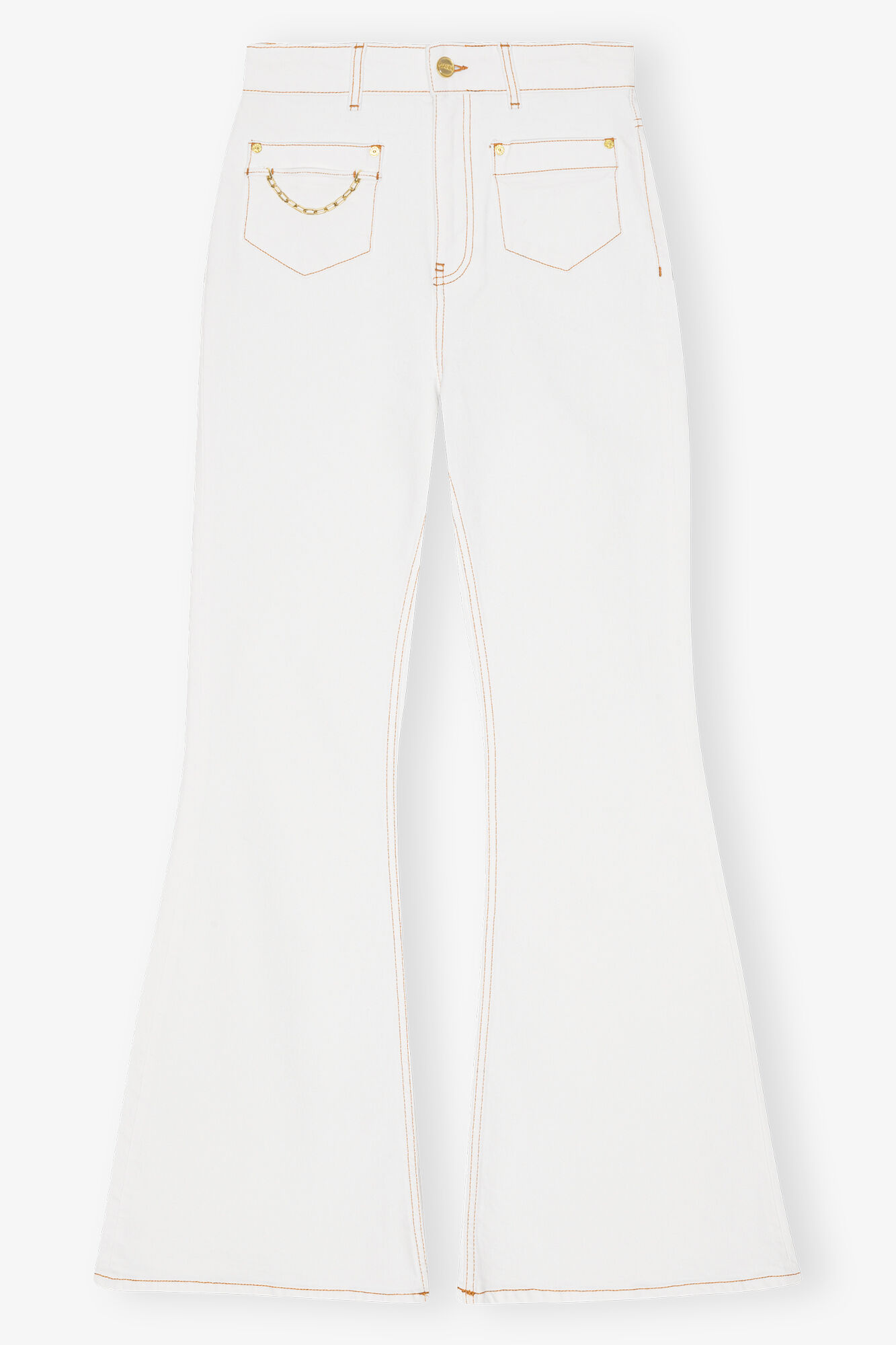 Jean flare taille haute blanc, Cotton, in colour Bright White - 1 - GANNI