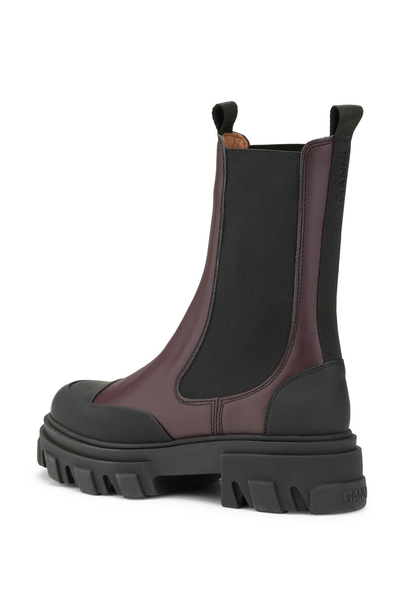 Cleated Mid Chelsea Boots, Leather, in colour Burgundy - 2 - GANNI