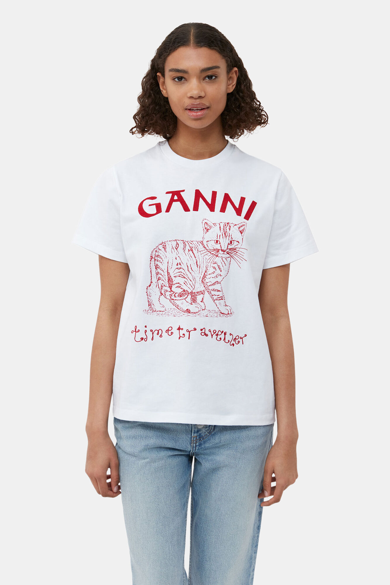 Future White Jersey Relaxed Embroidered T-shirt, Organic Cotton, in colour Bright White - 4 - GANNI