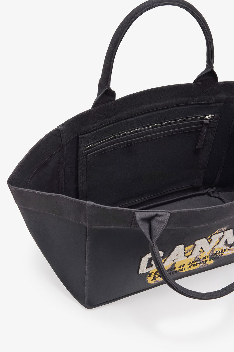 Black XXL Banana Print Tote, Recycled Cotton, in colour Black - 3 - GANNI