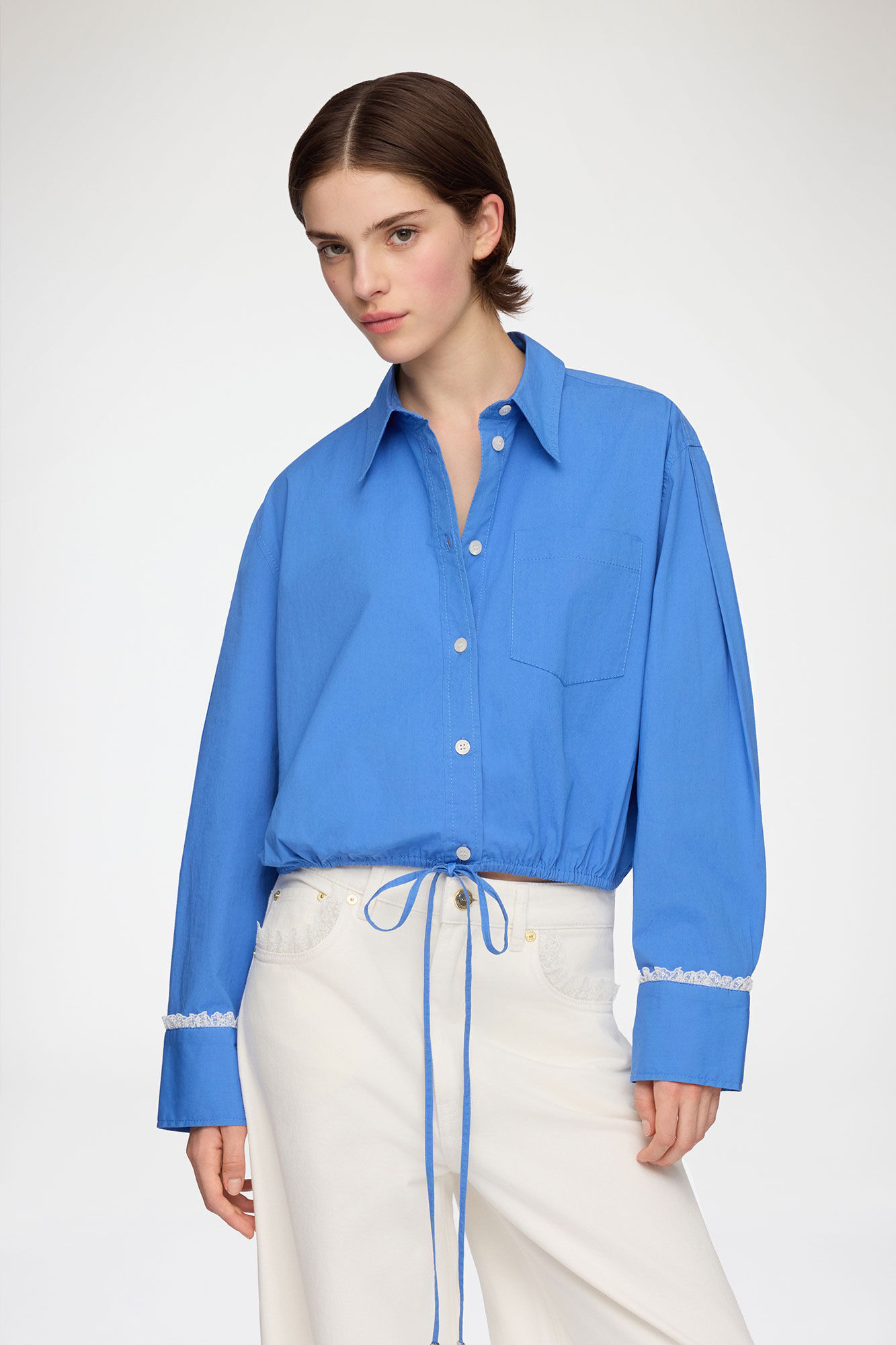 Shirt in Blue Cotton, Organic Cotton, in colour Marina - 1 - GANNI