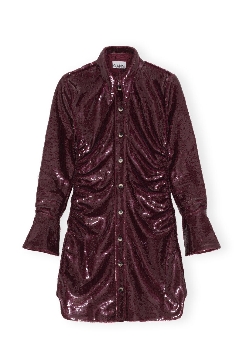 Robe-chemise courte à sequins, Recycled Polyester, in colour Port Royale - 1 - GANNI
