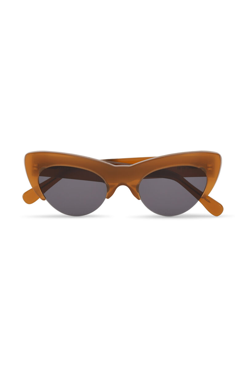 Biodegradable Acetate Cut Cat Sunglasses, Biodegradable Acetate, in colour Brandy Brown - 1 - GANNI