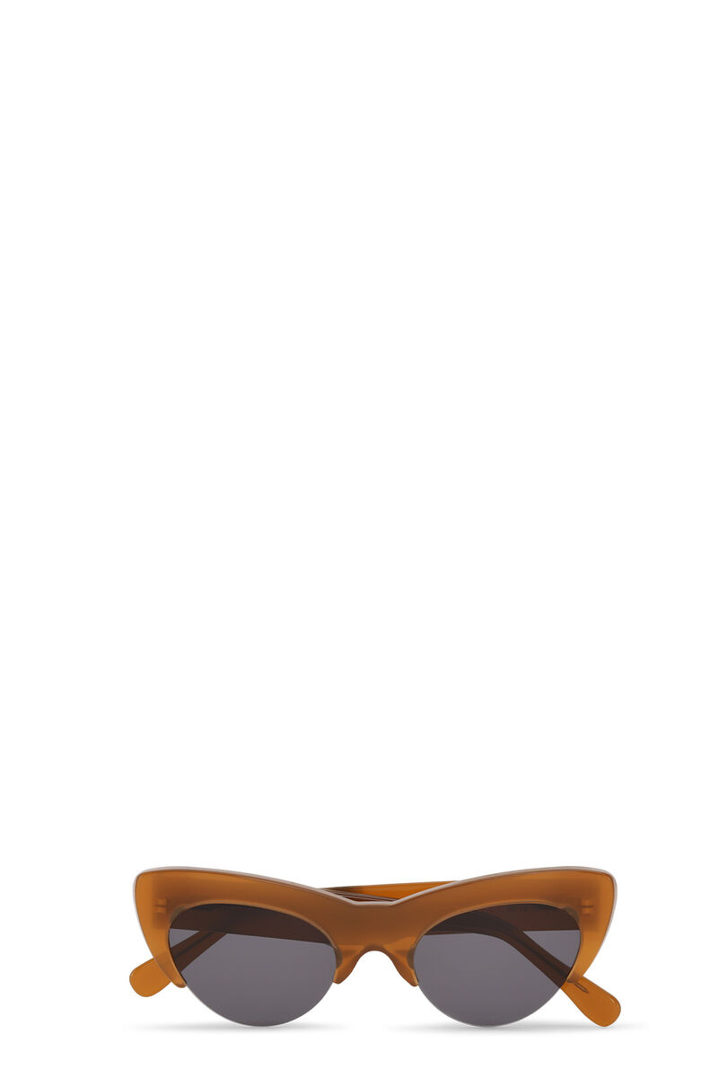 Cut Cat-Eye Sunglasses, Biodegradable Acetate, in colour Brandy Brown - 1 - GANNI
