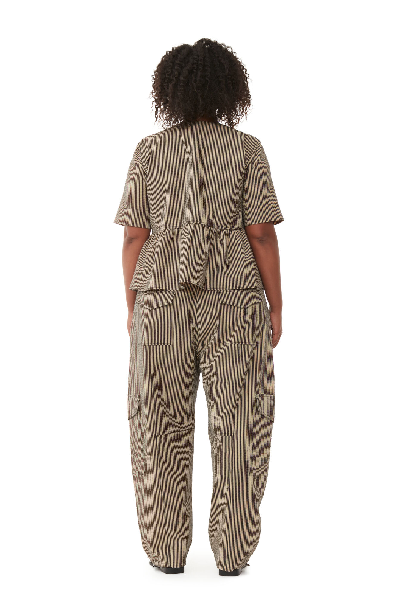 Seersucker Cargo Trousers, Cotton, in colour Irish Cream - 6 - GANNI