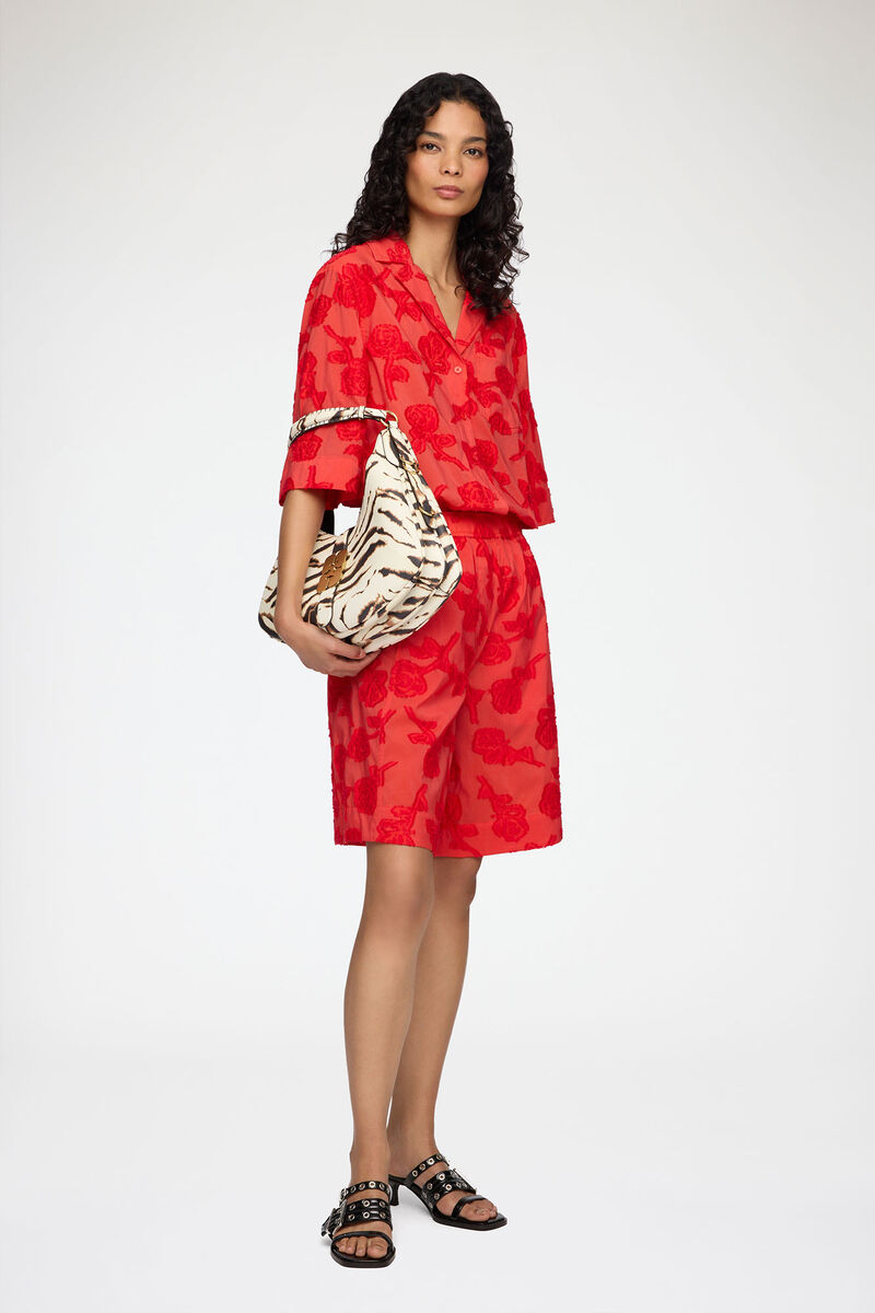 Shorts in Red Fil Coupe, Recycled Cotton, in colour Fiery Red - 1 - GANNI