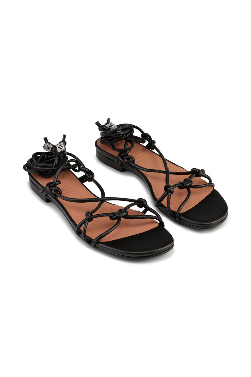 Black Knots Flat Sandals, Vegan Leather, in colour Black - 3 - GANNI