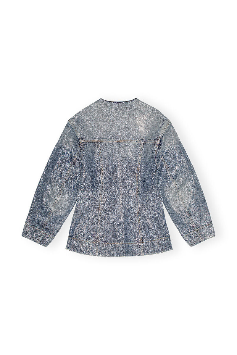 Sparkle Denim Fitted Blazer, Cotton, in colour Tint Wash - 2 - GANNI