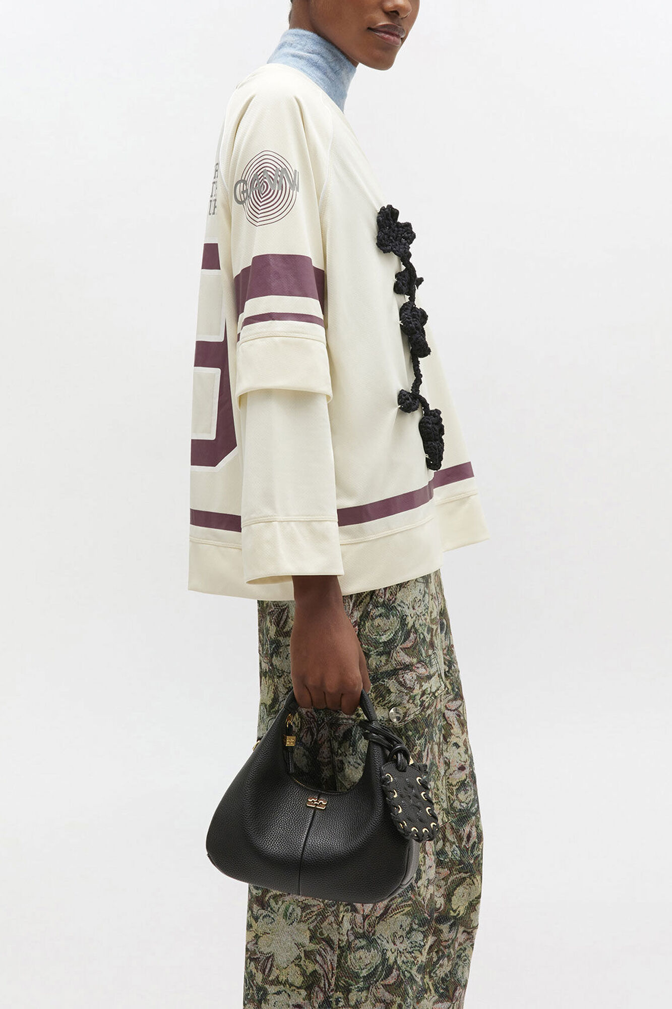 Schwarze Mini-Hobo-Tasche, Recycled Polyester, in colour Black - 1 - GANNI