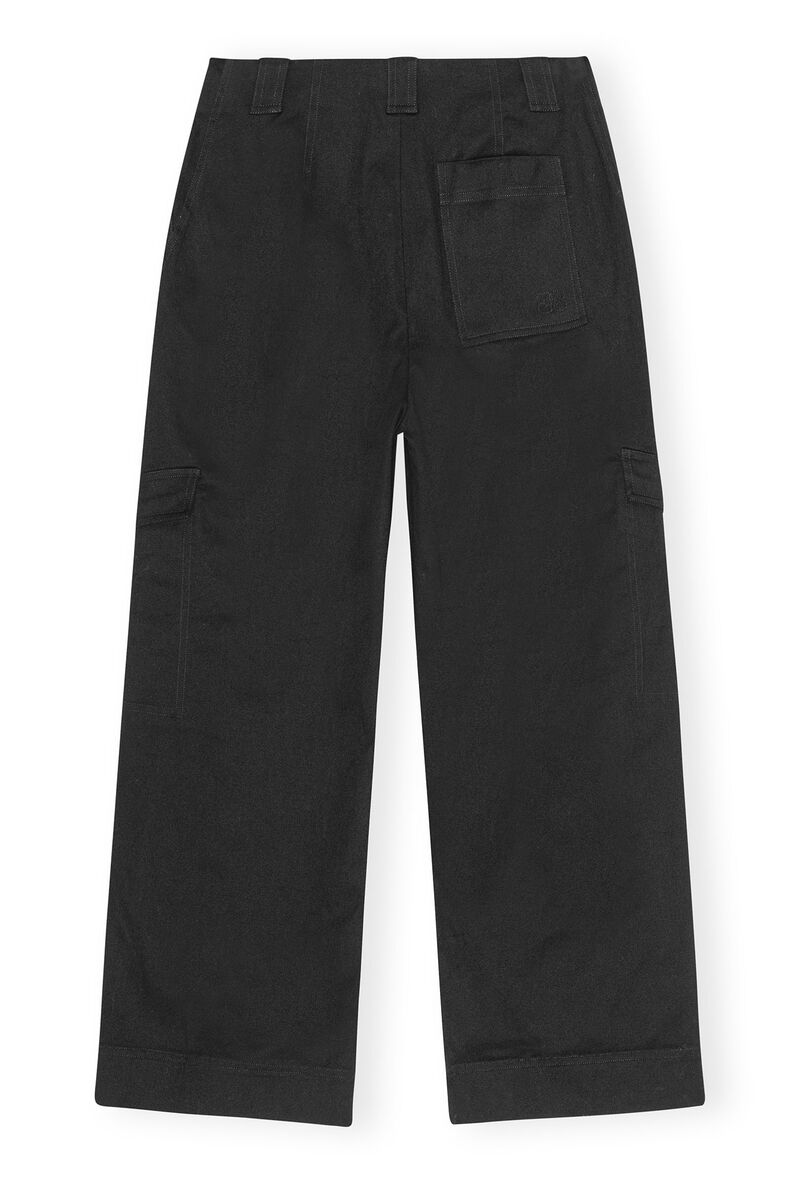 Black Herringbone Canvas Mid Waist Pants, Elastane, in colour Black - 2 - GANNI