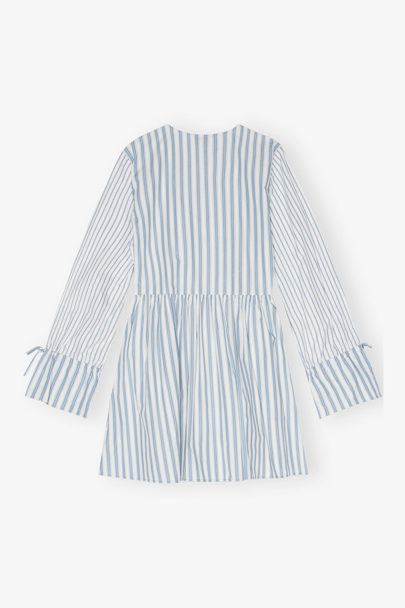 Blue Stripe Cotton Mini Wrap Dress, Organic Cotton, in colour Egret - 2 - GANNI