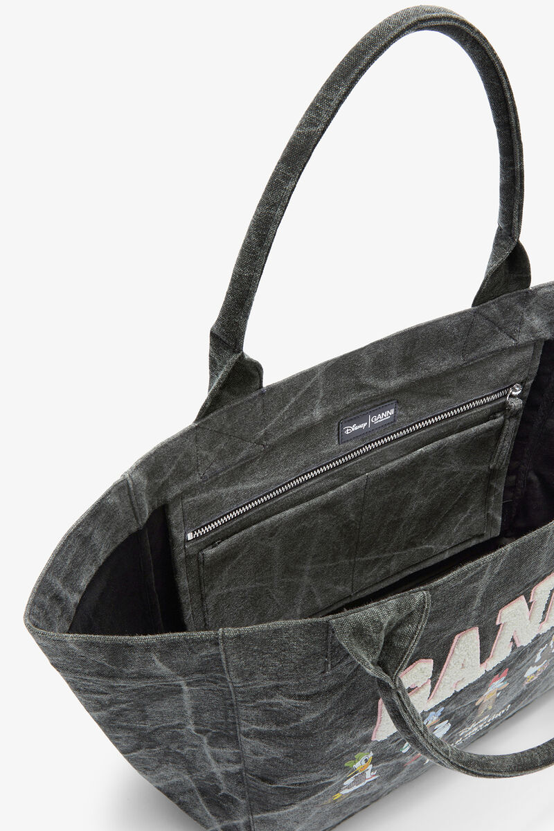 Daisy Duck Bleached Medium Tote, Recycled Cotton, in colour Black Oyster - 3 - GANNI