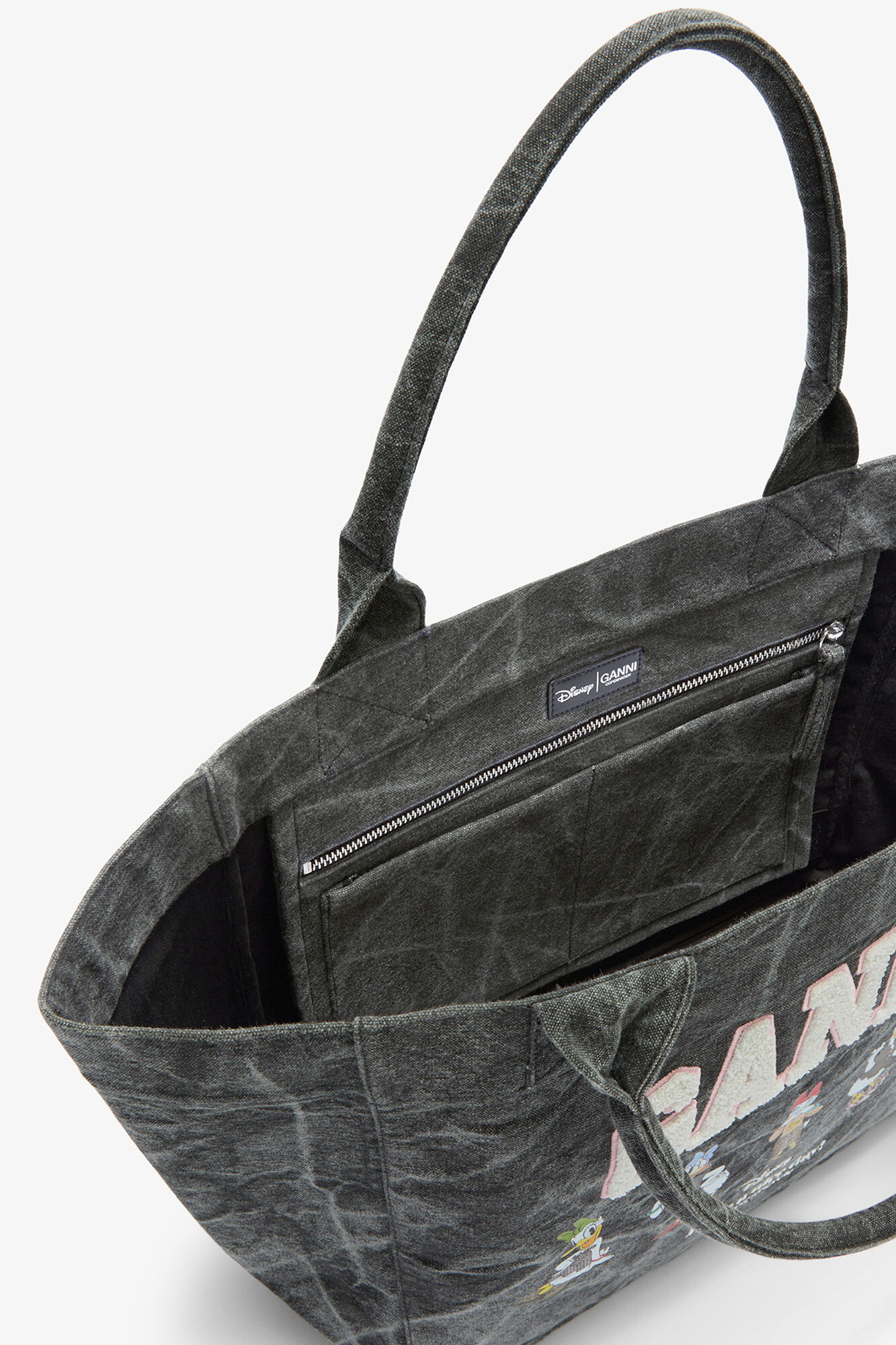 Daisy Duck Bleached Medium Tote, Recycled Cotton, in colour Black Oyster - 3 - GANNI