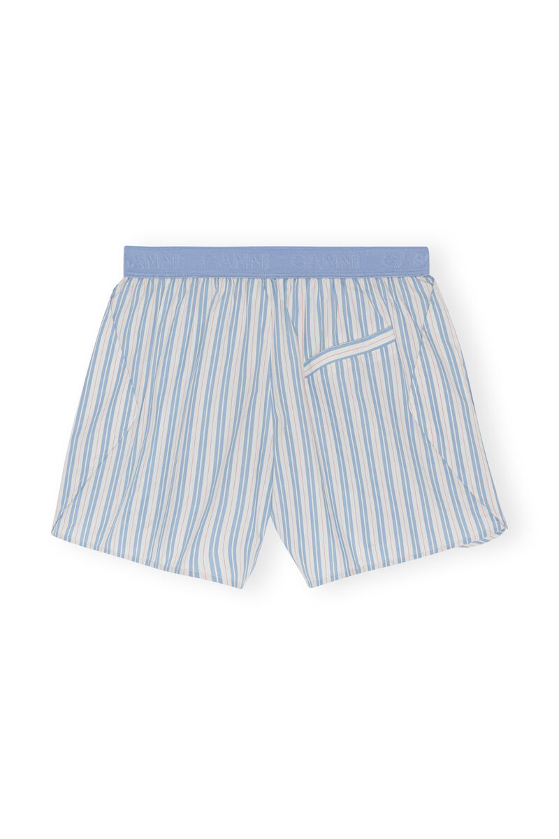 Striped Cotton Shorts, Cotton, in colour Forever Blue - 2 - GANNI