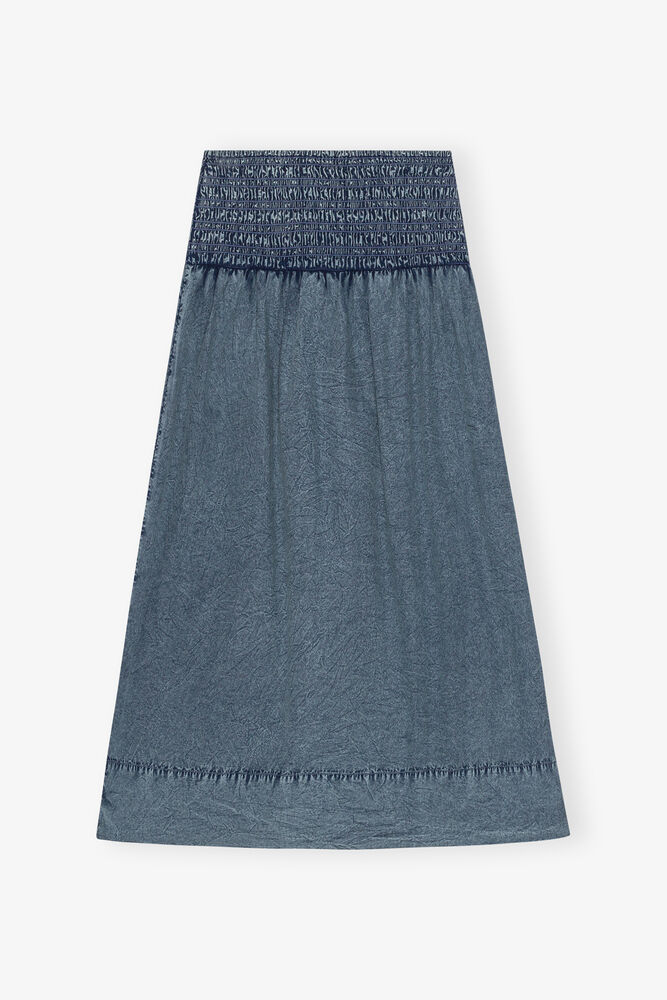 Blue Cotton Poplin Smock Skirt, Sky Captain