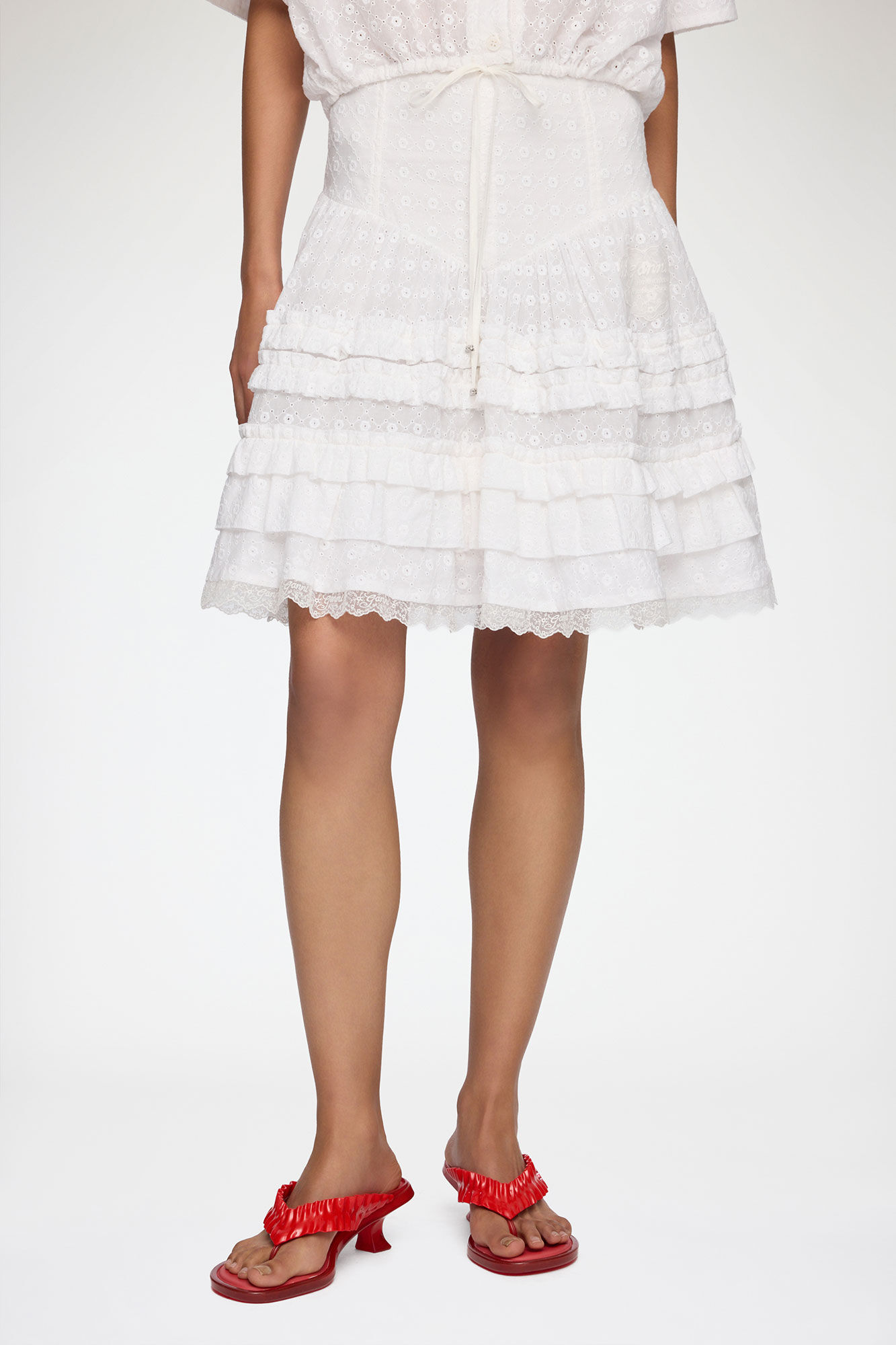 ホワイトブロデリーアングレーズ スカート, Organic Cotton, in colour Bright White - 2 - GANNI