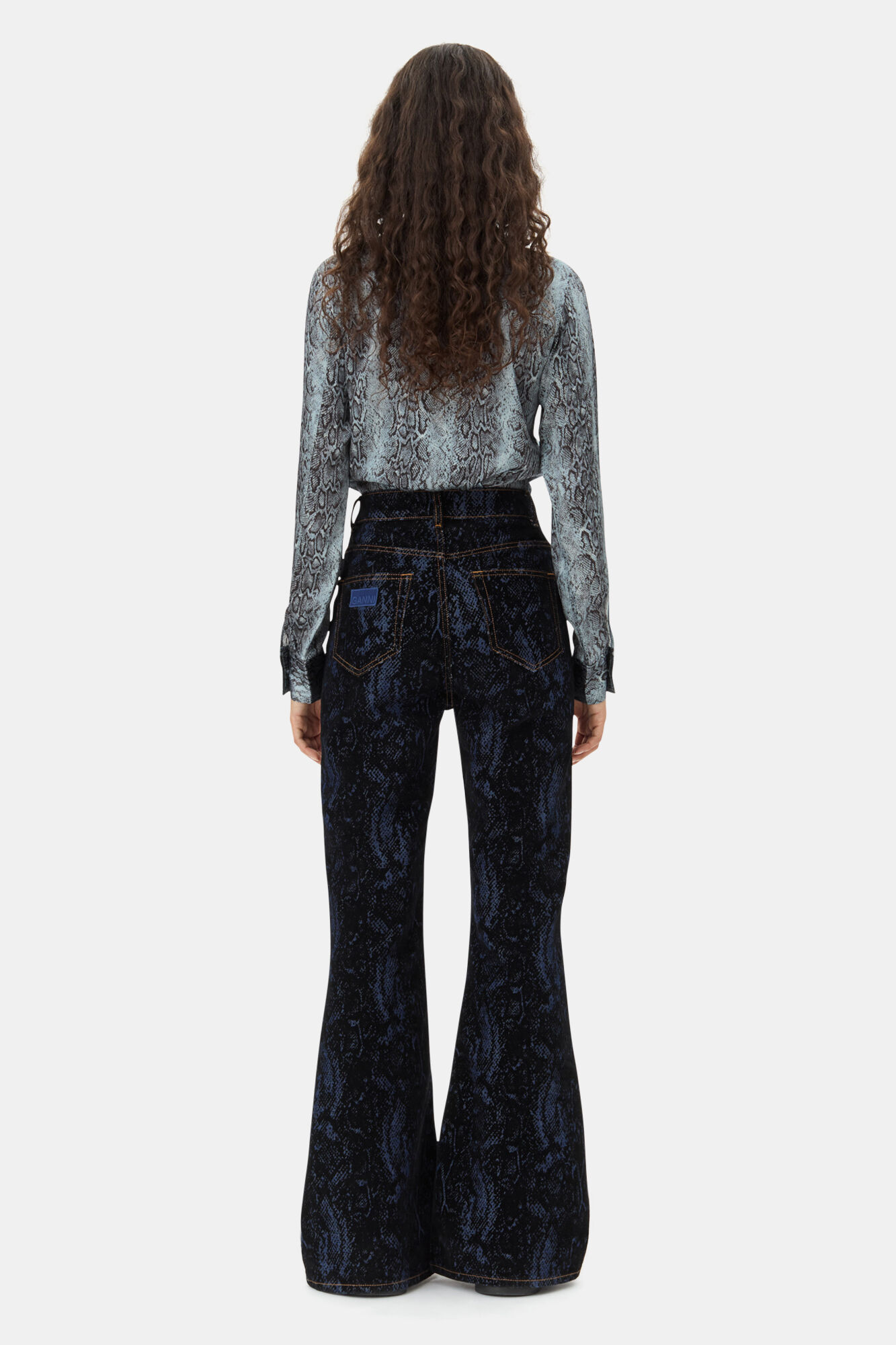 Blue Snake Printed Shirt, Spandex, in colour Celestial Blue - 4 - GANNI