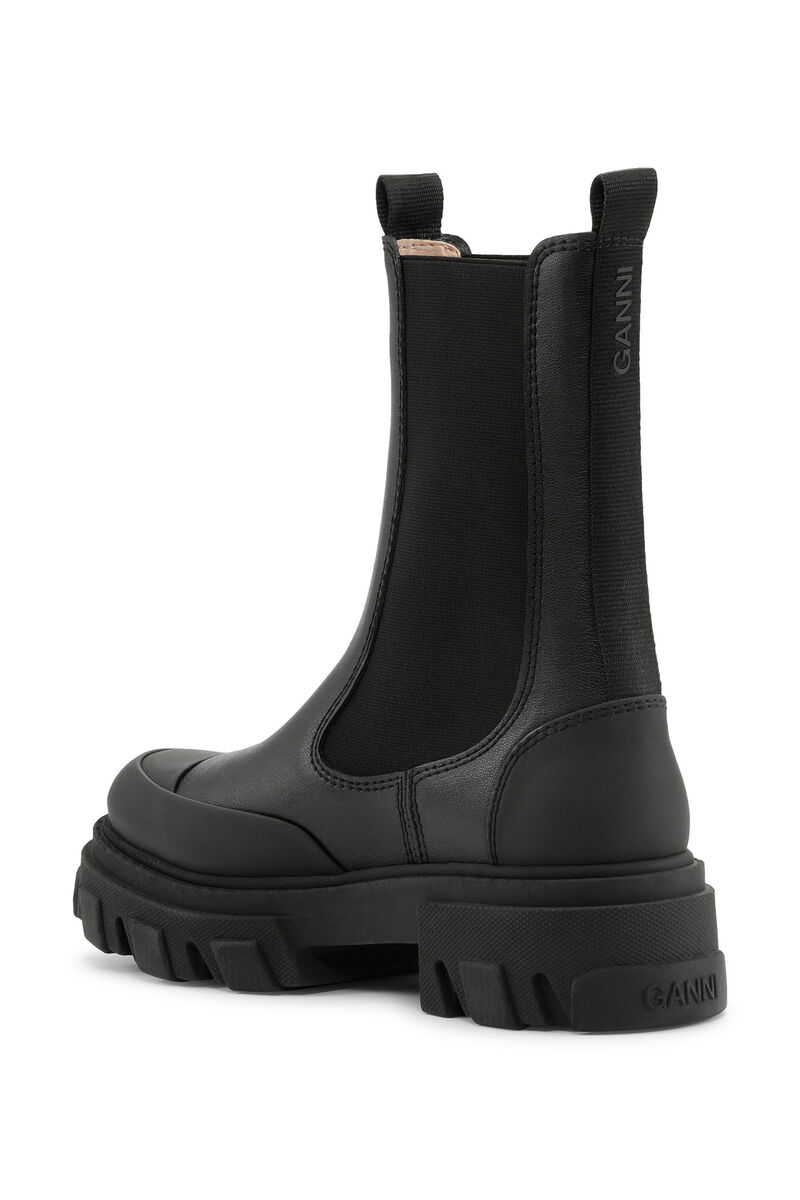 Black Ohoskin Cleated Mid Chelsea Boots | GANNI