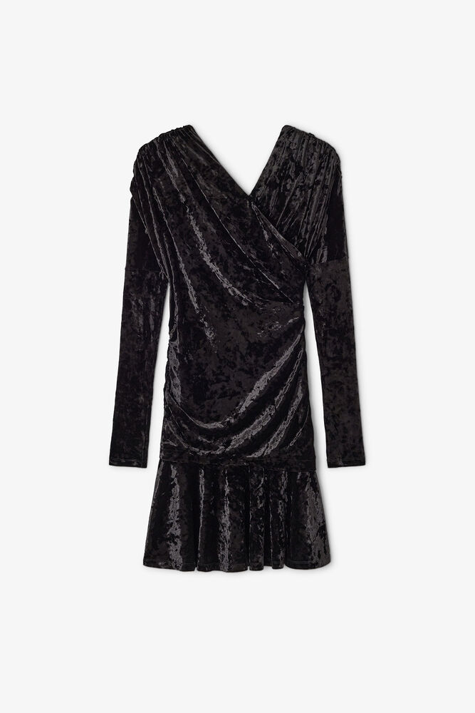 Black Ruched Mini Dress, Black