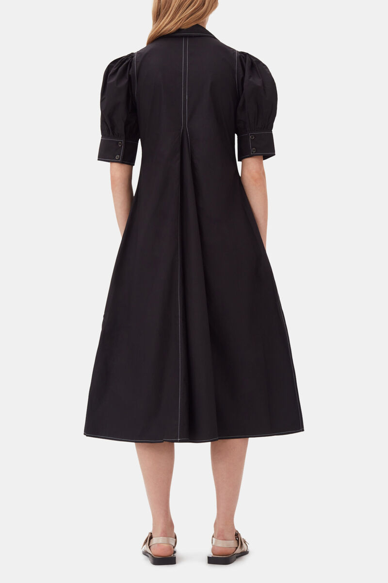 Cotton Poplin V-Neck Midi Dress, Cotton, in colour Black - 4 - GANNI