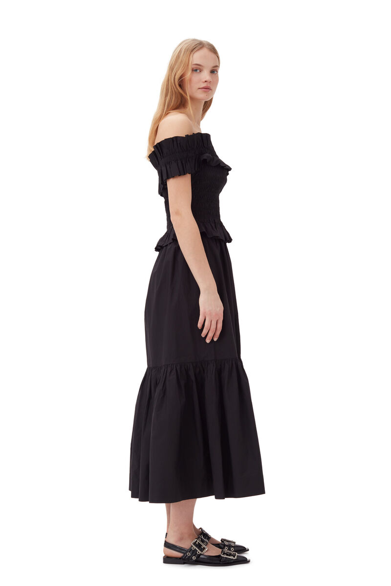 Cotton Poplin Maxi Flounce Skirt, Cotton, in colour Black - 5 - GANNI