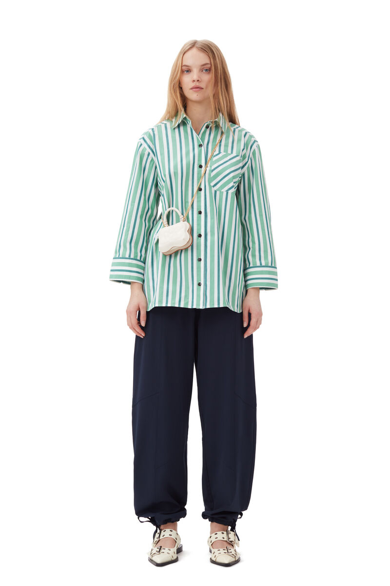 Green Striped Cotton Oversized Skjorte, Cotton, in colour Creme de Menthe - 2 - GANNI