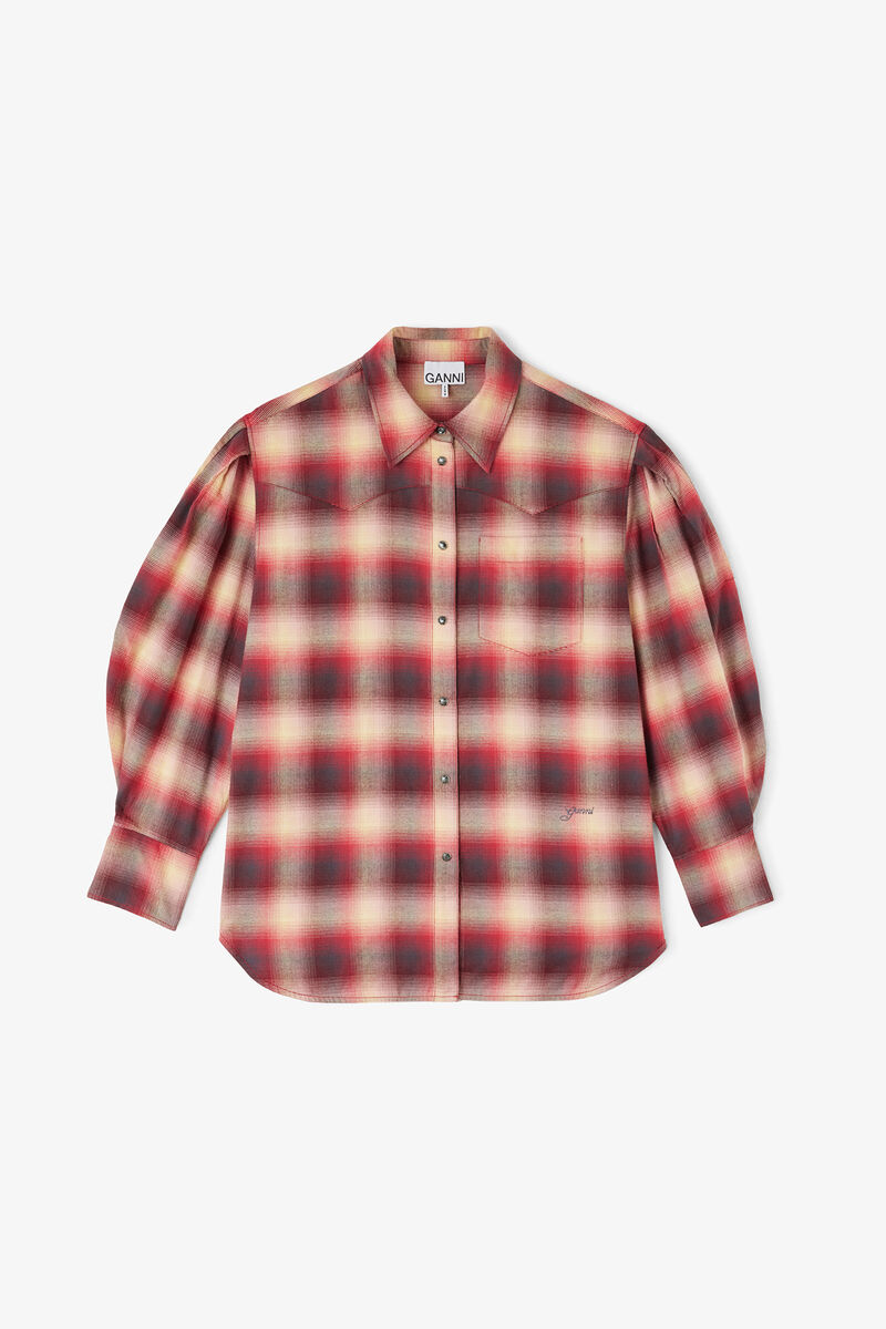 Shirt in Red Check Flannel, Cotton, in colour Raspberry Wine - 1 - GANNI