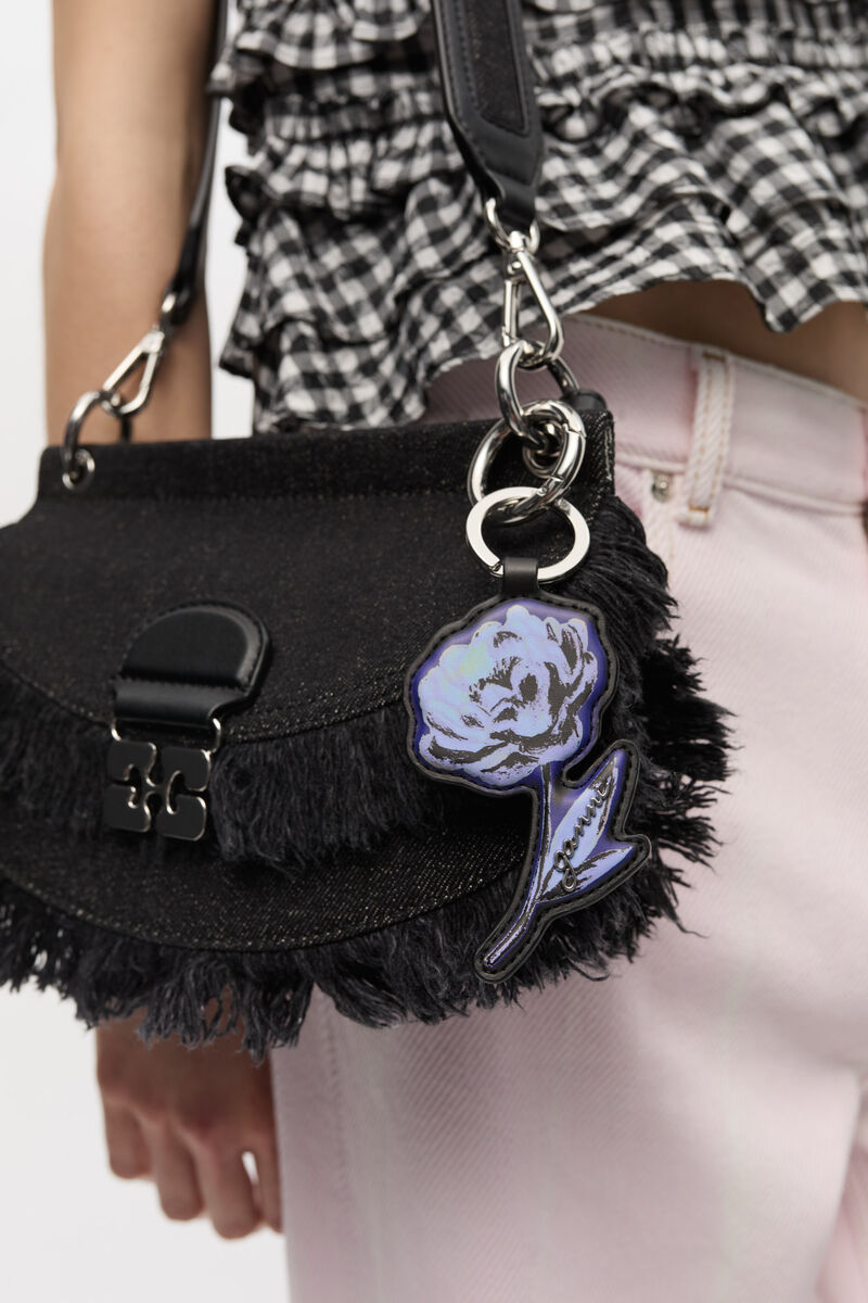 Flower Keyring, Polyester, in colour Black - 1 - GANNI