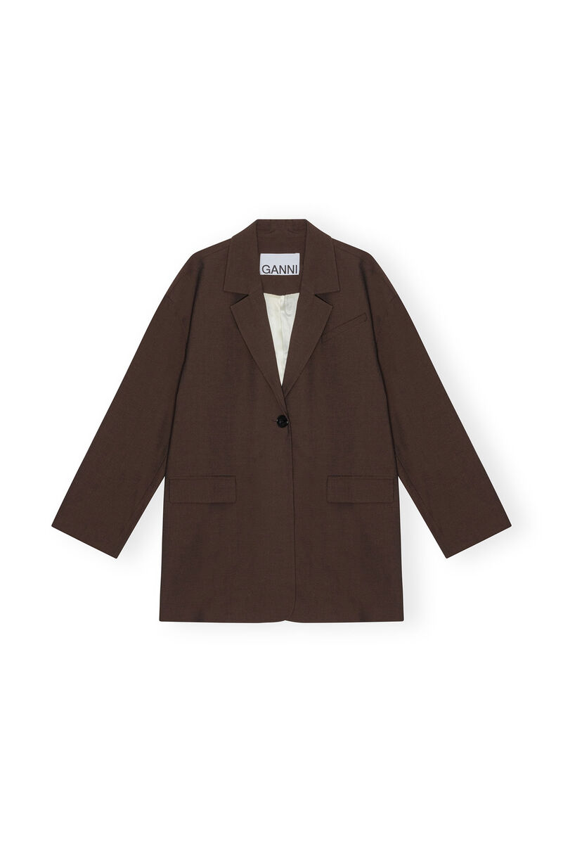 Mole Brown Drapey Melange Boxy Blazer | GANNI UK 