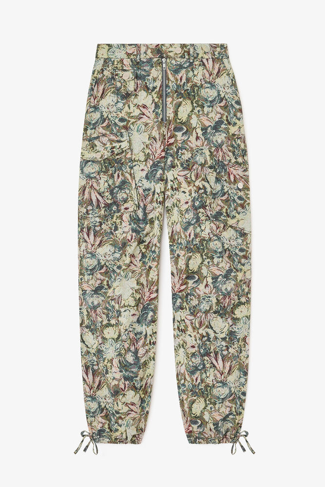 Pantalon cargo &agrave; motif tapisserie, Jadeite
