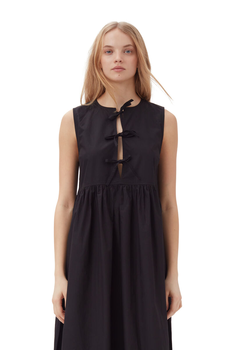 Cotton Poplin Midi Dress, Cotton, in colour Black - 2 - GANNI