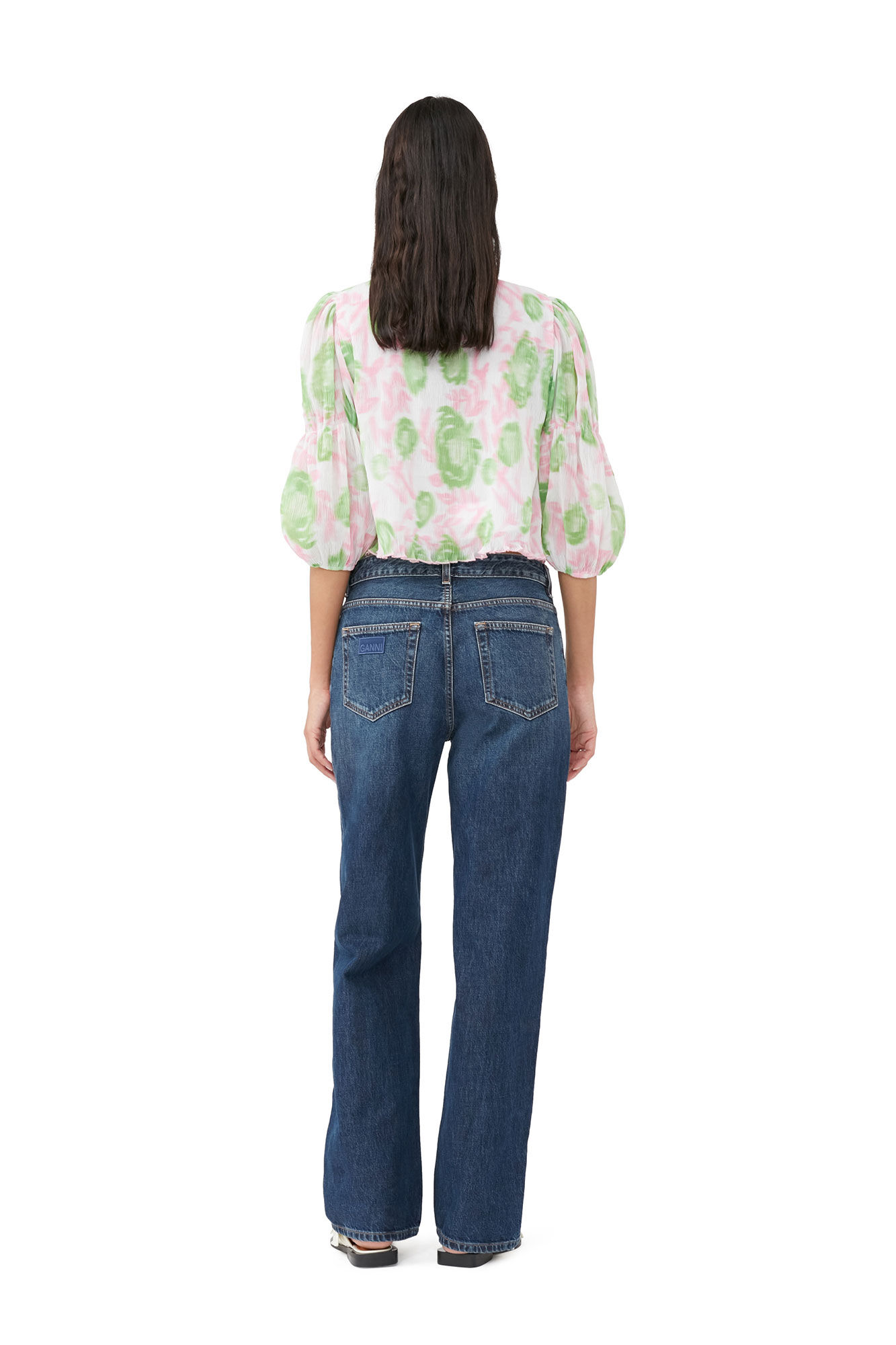 Pleated Georgette U-neck Blouse, Recycled Polyester, in colour Pink Tulle - 2 - GANNI