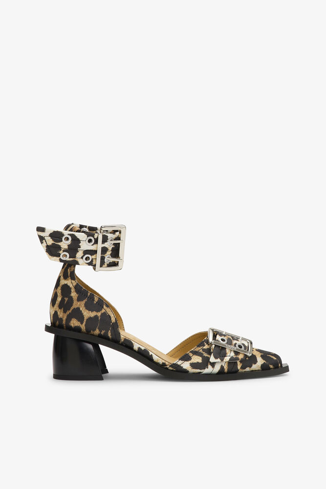 Leopard Print Feminine Buckle Open Cut Pumps, Leopard