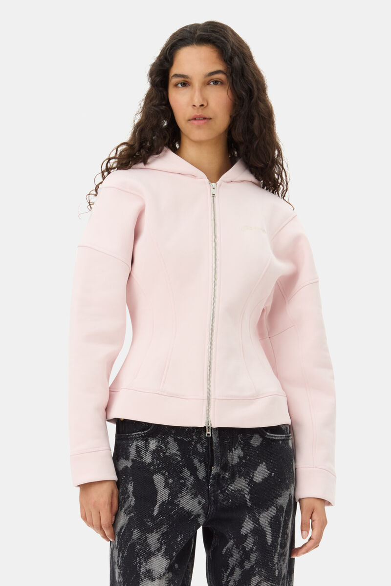 Pink Fleece Zip Hoodie, Cotton, in colour Chalk Pink - 1 - GANNI