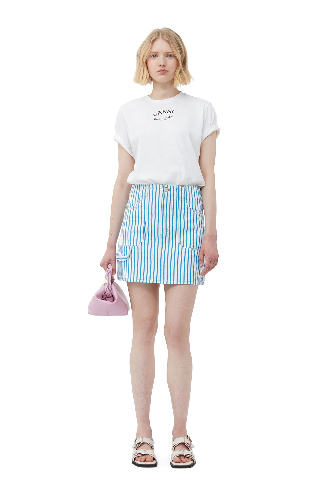 Ganni Striped Denim Mini Skirt