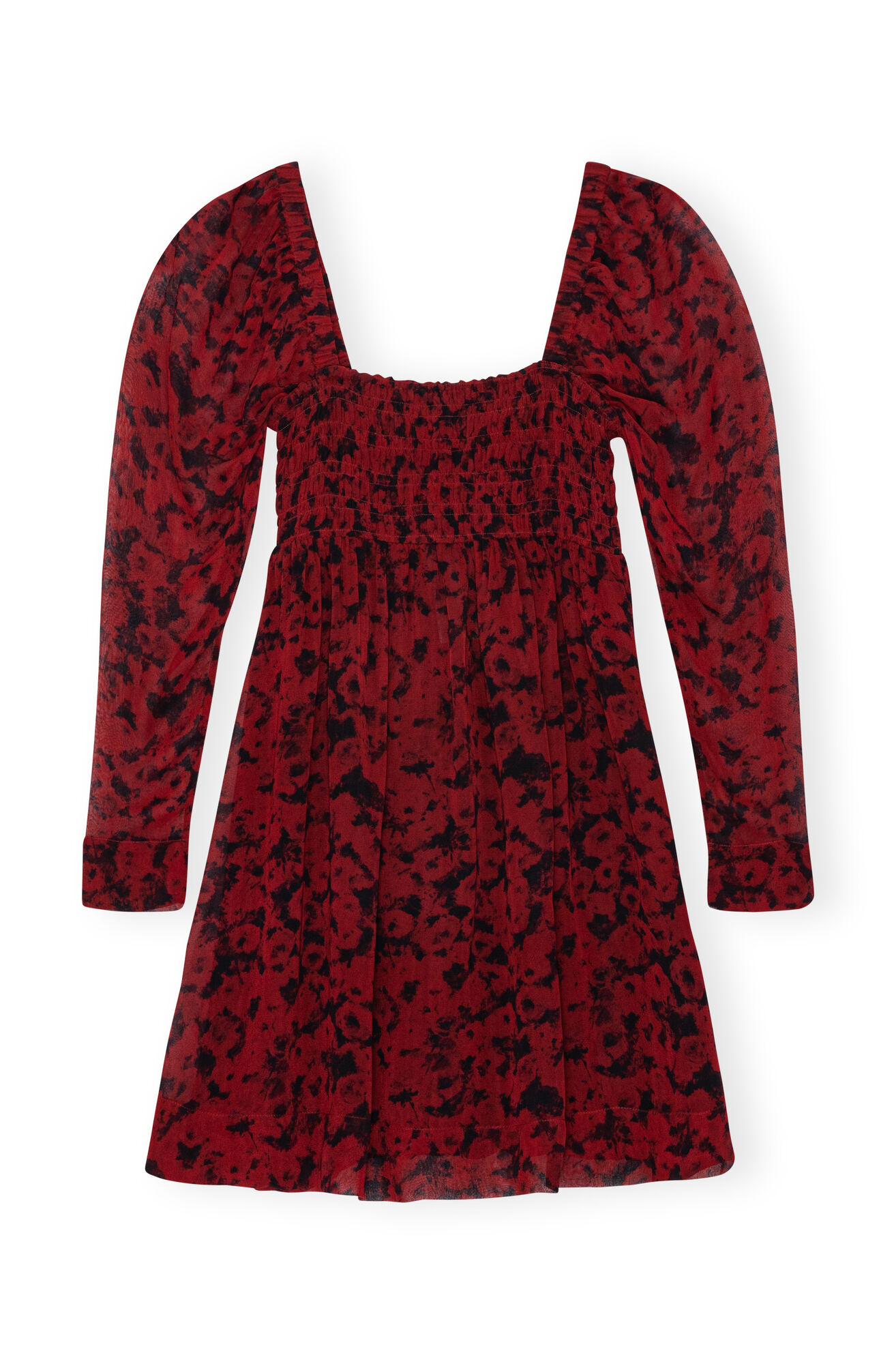 Red Printed Georgette Mini Dress, Viscose, in colour Syrah - 1 - GANNI
