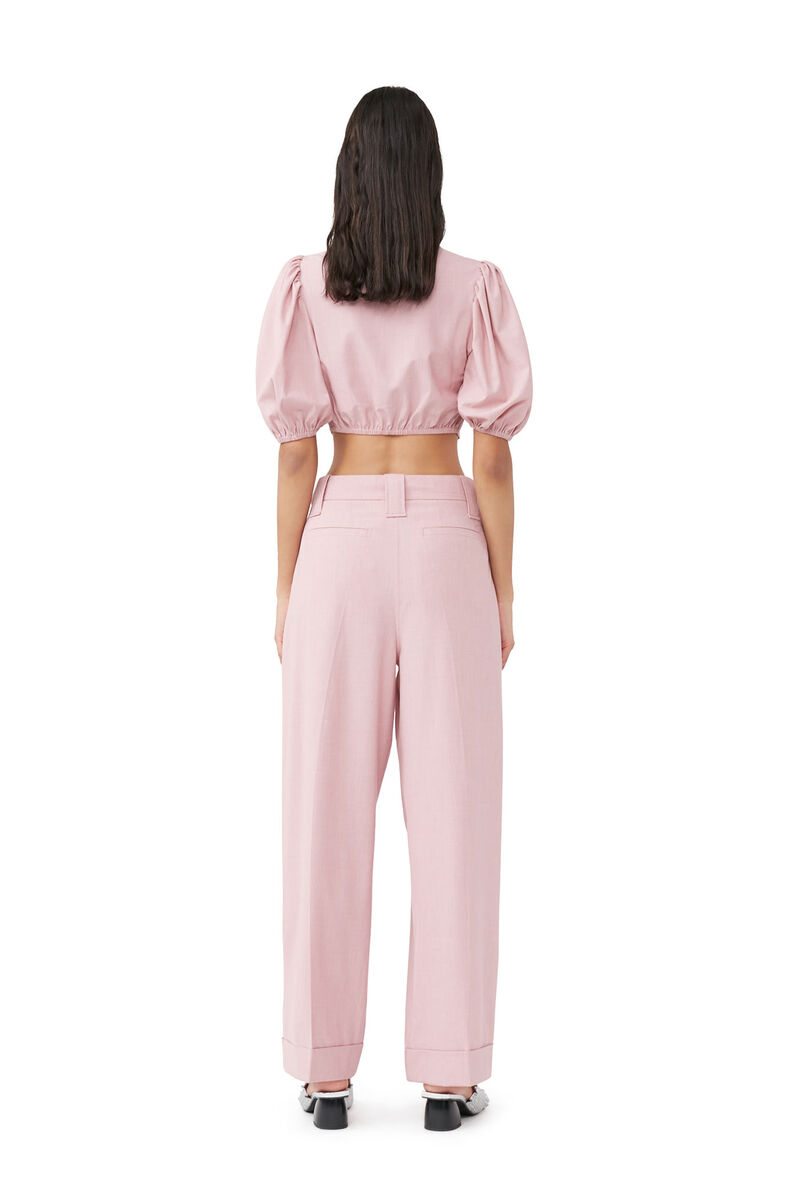 Drapey Melange Pleat Trousers, Elastane, in colour Pink Tulle - 5 - GANNI