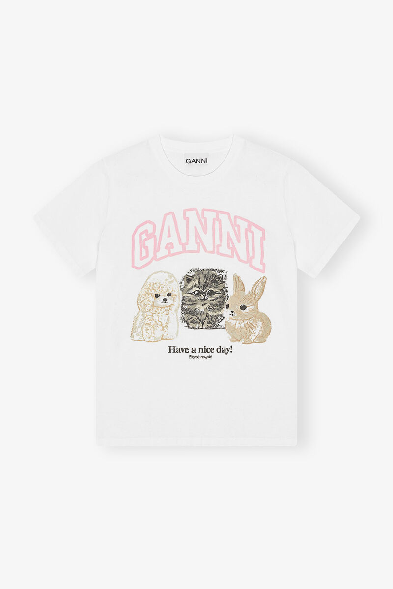 Hvit T-skjorte med dyretrykk, Cotton, in colour Bright White - 1 - GANNI