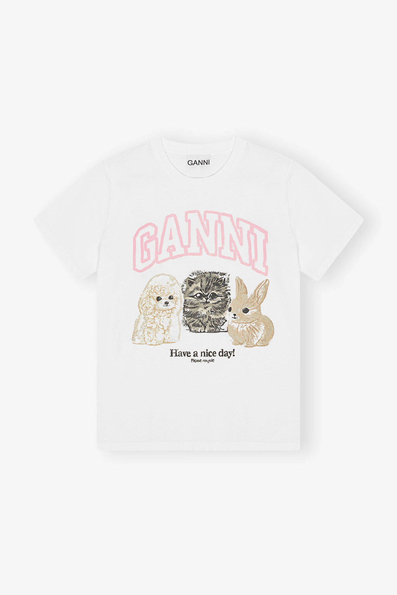 Hvit T-skjorte med dyretrykk, Cotton, in colour Bright White - 1 - GANNI