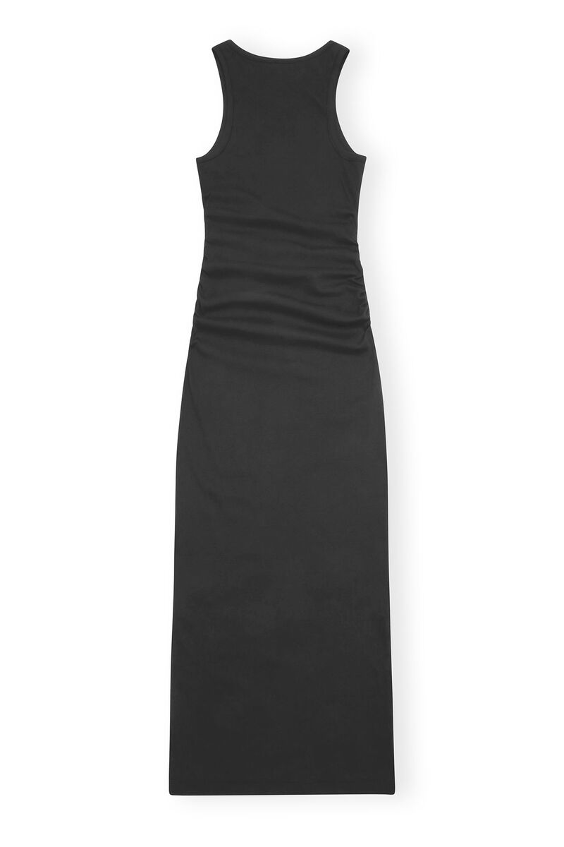 Black Soft Cotton Rib Tank Top Long Dress, Elastane, in colour Black - 2 - GANNI