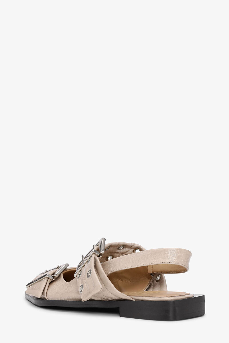 Grey Feminine Buckle Ballerinas, Polyester, in colour Taos Taupe - 3 - GANNI