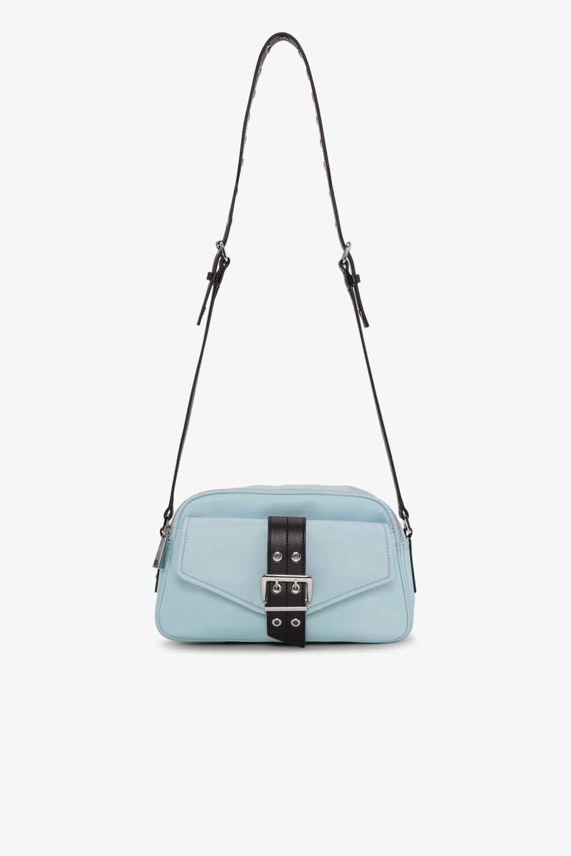 Blue Recycled Nylon Camera Bag, Nylon, in colour Icy Blue - 1 - GANNI