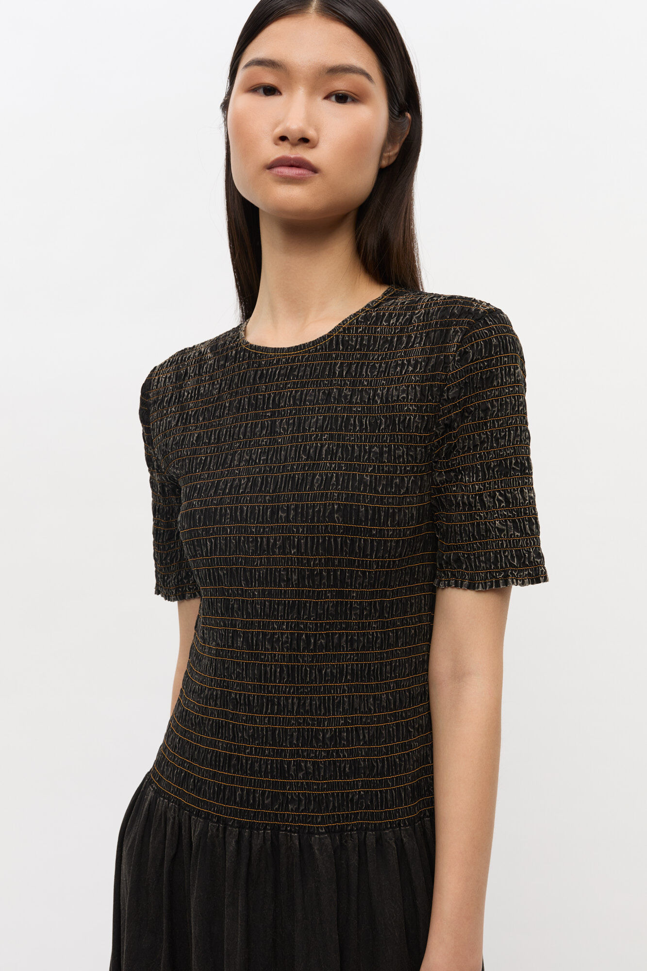 Schwarzes gewaschenes gesmoktes Kleid, Cotton, in colour Black - 3 - GANNI