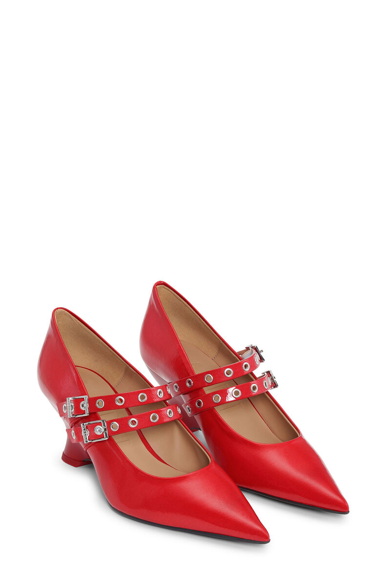 Red Eyelets Low Wedge Smutters, Polyester, in colour Racing Red - 2 - GANNI