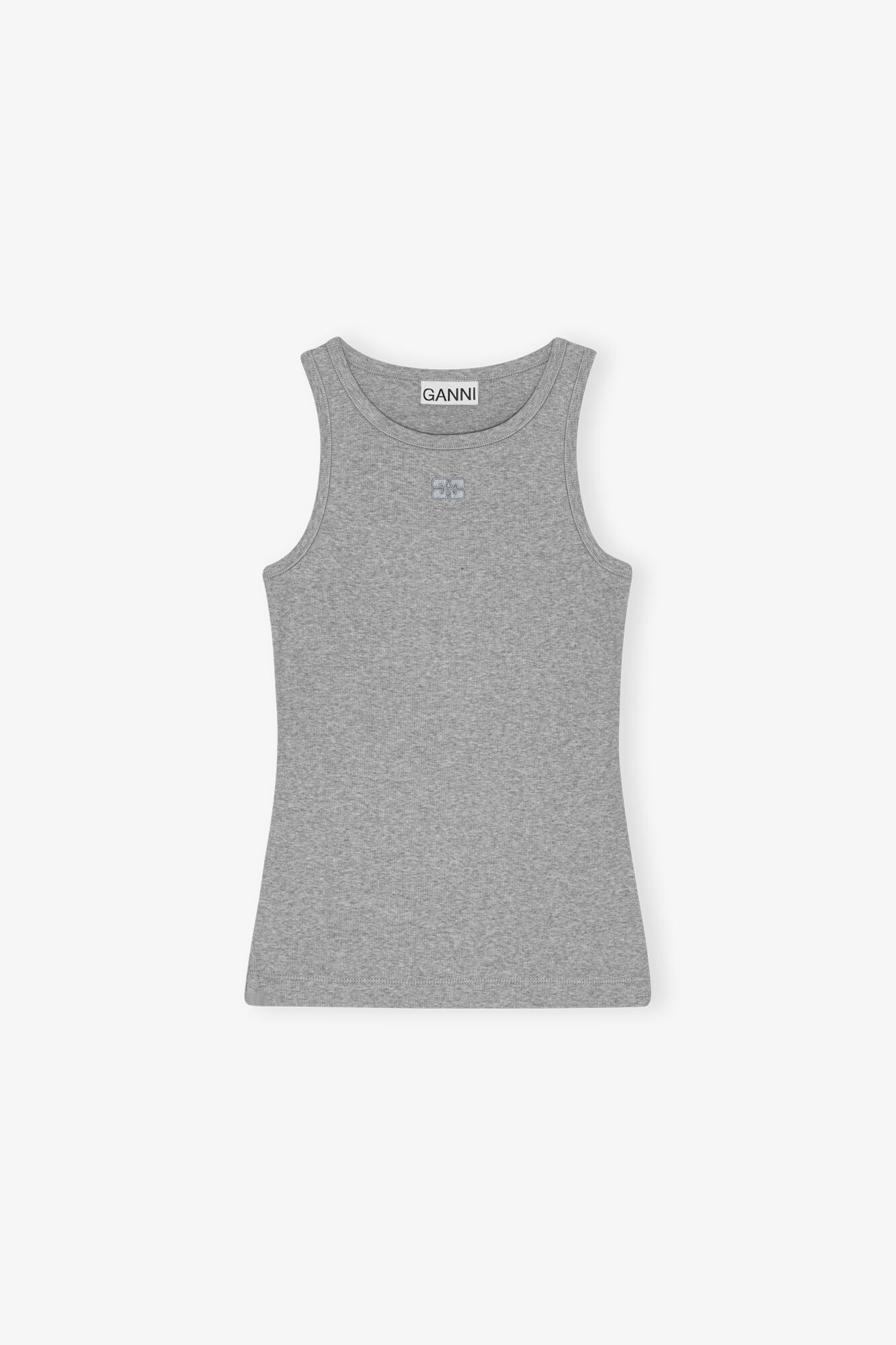 Grey Soft Cotton Rib Tank Top, Elastane, in colour Paloma Melange - 1 - GANNI