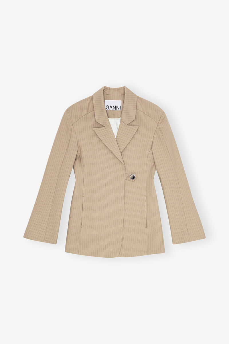 Melange Stripe Blazer, Elastane, in colour Caribou - 1 - GANNI