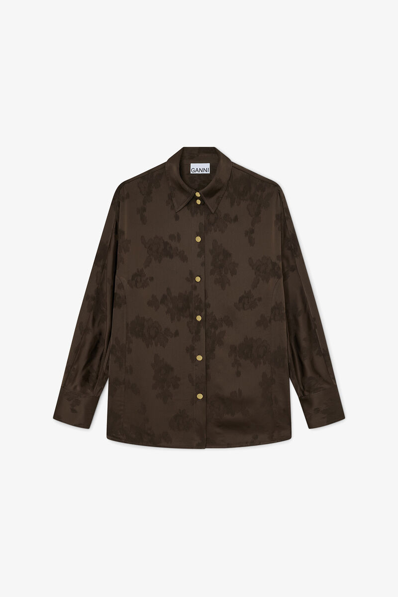 Shirt in Brown Satin, Acetate, in colour Demitasse - 1 - GANNI
